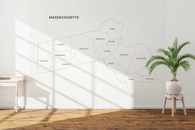 Massachusetts Counties Map Printable Wall Art, Labeled County Map, Light & Dark Styles