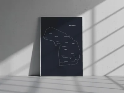 Michigan Cities Map Printable Wall Art, Labeled City Map, Light & Dark Styles