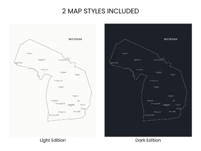 Michigan Cities Map Printable Wall Art, Labeled City Map, Light & Dark Styles