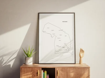 Michigan Cities Map Printable Wall Art, Labeled City Map, Light & Dark Styles