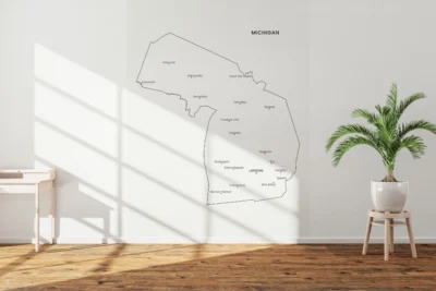 Michigan Cities Map Printable Wall Art, Labeled City Map, Light & Dark Styles