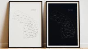michigan-counties-map-printable-light-dark-frame Michigan Counties Map Printable Wall Art, Labeled County Map, Light & Dark Styles