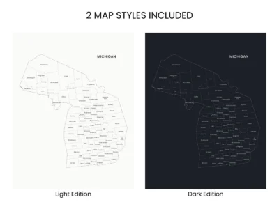 michigan-counties-map-printable-light-dark-included-styles-info Michigan Counties Map Printable Wall Art, Labeled County Map, Light & Dark Styles
