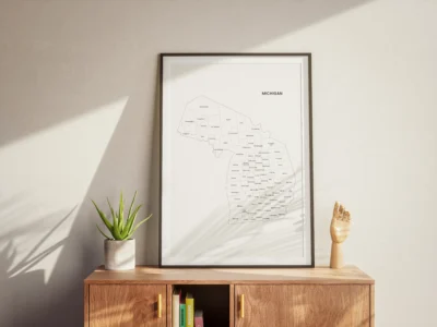 michigan-counties-map-printable-light-study-table-frame Michigan Counties Map Printable Wall Art, Labeled County Map, Light & Dark Styles