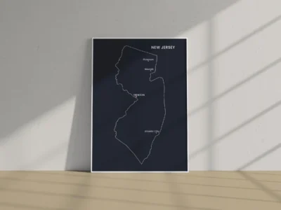 New Jersey Cities Map Printable Wall Art, Labeled City Map, Light & Dark Styles