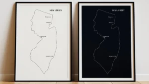 New Jersey Cities Map Printable Wall Art, Labeled City Map, Light & Dark Styles