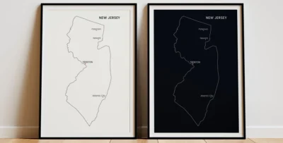 New Jersey Cities Map Printable Wall Art, Labeled City Map, Light & Dark Styles