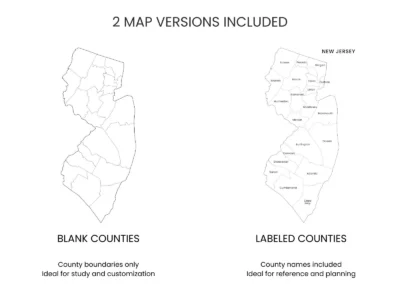 New Jersey Counties Map Printable, Blank & Labeled, Geography Worksheet