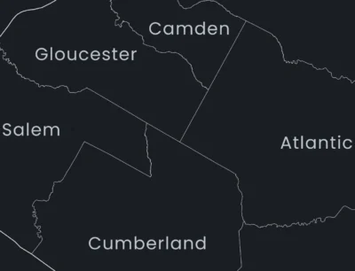 New Jersey Counties Map Printable, Labeled County Map, Light & Dark Styles