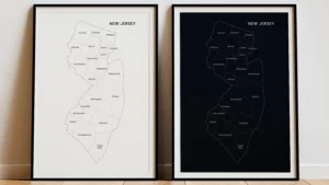 New Jersey Counties Map Printable Wall Art, Labeled County Map, Light & Dark Styles