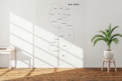 New Jersey Counties Map Printable Wall Art, Labeled County Map, Light & Dark Styles