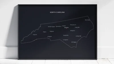 North Carolina Cities Map Printable Wall Art, Labeled City Map, Light & Dark Styles