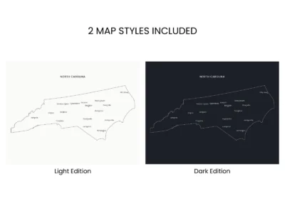 North Carolina Cities Map Printable Wall Art, Labeled City Map, Light & Dark Styles