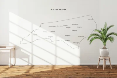 North Carolina Cities Map Printable Wall Art, Labeled City Map, Light & Dark Styles