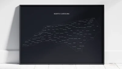 North Carolina Counties Map Printable Wall Art, Labeled County Map, Light & Dark Styles