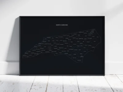 north-carolina-counties-map-printable-dark-black-frame North Carolina Counties Map Printable, Labeled County Map, Light & Dark Styles