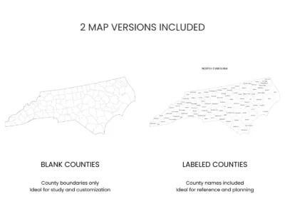 North Carolina Counties Map Printable, Blank & Labeled, Geography Worksheet