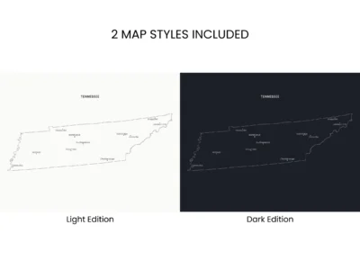 tennessee-cities-map-printable-light-dark-included-map-styles-info Tennessee Cities Map Printable Wall Art, Labeled City Map, Light & Dark Styles
