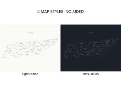 tennessee-counties-map-printable-dark-light-included-map-styles-info Tennessee Counties Map Printable Wall Art, Labeled County Map, Light & Dark Styles
