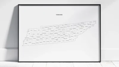 tennessee-counties-map-printable-labeled-black-frame Tennessee Counties Map Printable, Blank & Labeled, Geography Worksheet