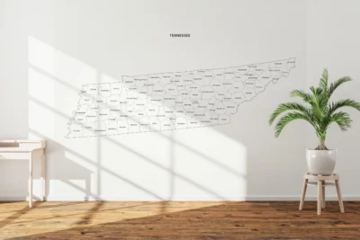 tennessee-counties-map-printable-light-style-wall Tennessee Counties Map Printable Wall Art, Labeled County Map, Light & Dark Styles