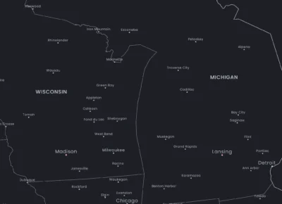 usa-cities-map-printable-dark-version-zoom-michigan-wiscosin USA Cities Map Printable, Labeled Cities & State Capitals, Light & Dark Styles
