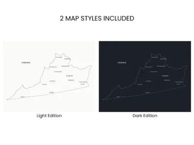 virginia-cities-map-printable-included-styles-info Virginia Cities Map Printable Wall Art, Labeled City Map, Light & Dark Styles