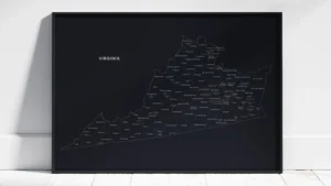 Virginia Counties Map Printable Wall Art, Labeled County Map, Light & Dark Styles