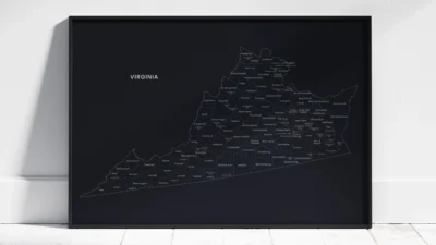 Virginia Counties Map Printable Wall Art, Labeled County Map, Light & Dark Styles
