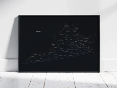 Virginia Counties Map Printable, Labeled County Map, Light & Dark Styles