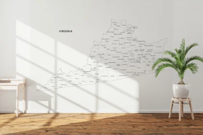 Virginia Counties Map Printable Wall Art, Labeled County Map, Light & Dark Styles
