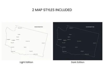 Washington Cities Map Printable Wall Art, Labeled City Map, Light & Dark Styles