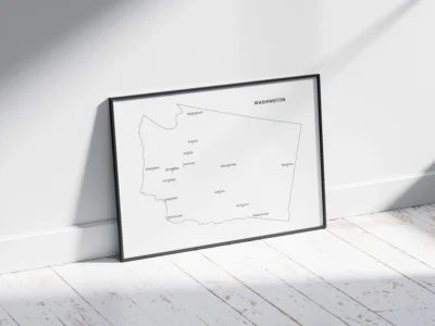 Washington Cities Map Printable Wall Art, Labeled City Map, Light & Dark Styles