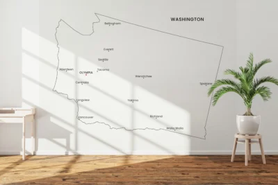Washington Cities Map Printable Wall Art, Labeled City Map, Light & Dark Styles