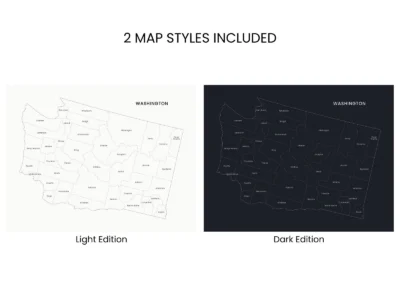 Washington Counties Map Printable Wall Art, Labeled County Map, Light & Dark Styles