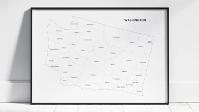washington-counties-map-printable-labeled-frame Washington Counties Map Printable, Blank & Labeled, Geography Worksheet
