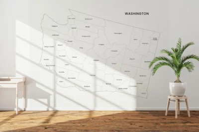 Washington Counties Map Printable Wall Art, Labeled County Map, Light & Dark Styles