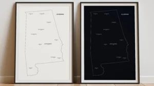 alabama-cities-map-printable-light-dark-black-frame Alabama Cities Map Printable, Labeled City Map, Light & Dark Styles
