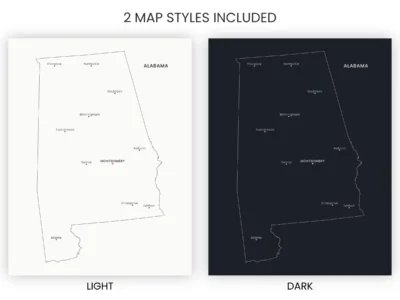 alabama-cities-map-printable-light-dark-included-map-styles-info Alabama Cities Map Printable, Labeled City Map, Light & Dark Styles