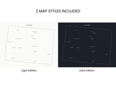 Colorado Cities Map Printable, Labeled City Map, Light & Dark Styles