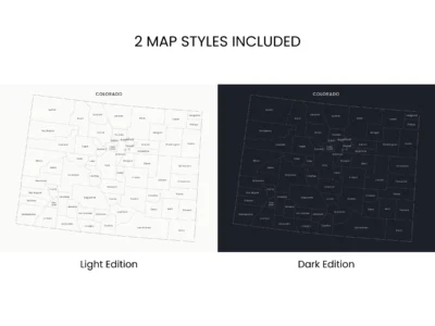 Colorado Counties Map Printable, Labeled County Map, Light & Dark Styles
