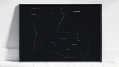 Louisiana Cities Map Printable, Labeled City Map, Light & Dark Styles