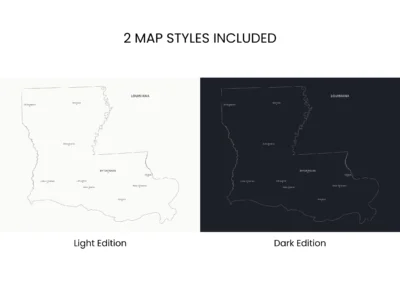 Louisiana Cities Map Printable, Labeled City Map, Light & Dark Styles
