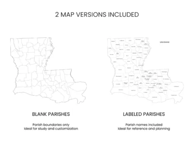 Louisiana Parishes Map Printable, Blank & Labeled