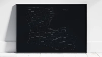 Louisiana Parishes Map Printable, Labeled Parish Map, Light & Dark Styles
