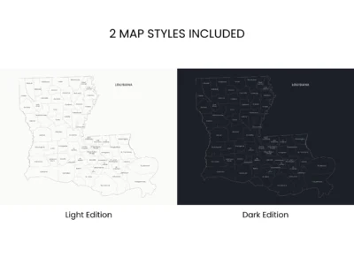 Louisiana Parishes Map Printable, Labeled Parish Map, Light & Dark Styles