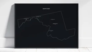 maryland-cities-map-printable-dark-black-frame Maryland Cities Map Printable, Labeled City Map, Light & Dark Styles