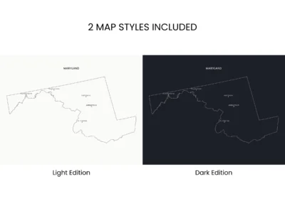 Maryland Cities Map Printable, Labeled City Map, Light & Dark Styles