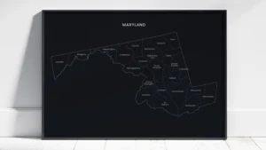 maryland-counties-map-printable-dark-black-frame Maryland Counties Map Printable, Labeled County Map, Light & Dark Styles