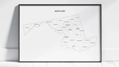 maryland-counties-map-printable-labeled-black-frame Maryland Counties Map Printable, Blank & Labeled